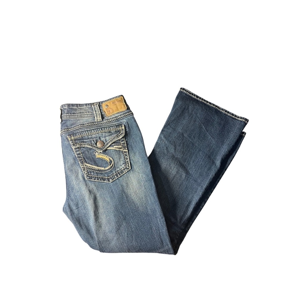 Silver Jeans Co Suki Bootcut Jeans Womens 34 Blue Mid Rise Flap Pocket Denim